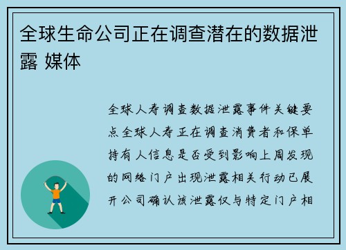 全球生命公司正在调查潜在的数据泄露 媒体