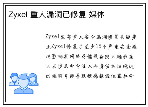 Zyxel 重大漏洞已修复 媒体